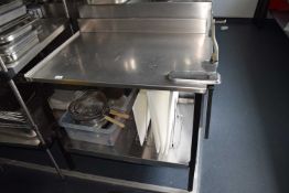 A stainless steel preparation table, height 84cm, depth approx 66cm