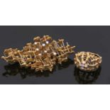 David Thomas: a modernist 18ct diamond brooch and matching ring, of abstracted molten plates and