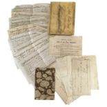 Vellum Manuscript book. “Stock Book 1844” 8vo, wallet style. 22pp with manuscript entries. With 12