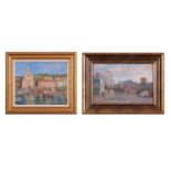 Geoffrey Burrows (1934-2023), "Entrance to the town; Southern France" and "Napoleon's House, Fishing