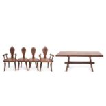 Jack Grimble, oak refectory dining table, the heavy rectangular plank top supported on shaped end