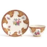 A rare 18th Century Worcester tea bowl and saucer decorated in the Giles Studio with fruit within