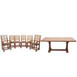 Lyndon Hammell (Cat & Mouseman) - A 20th Century Yorkshire oak large refectory style dining table