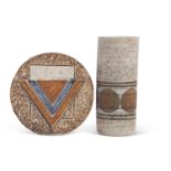 A Troika disc vase and further Troika cylindrical vase, the vase 14cm high no damage/repairs