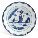 A Bow porcelain plate decorated with the Golfer and Caddy pattern, 19cm diameter, label to base
