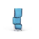 Geoffrey Baxter for Whitefriars "Drunken Bricklayer" vase in Kingfisher blue with a textured design,