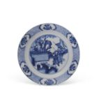 Chinese Porcelain Blue and White Dish Kangxi Period 1662-1722 decorated with a scene of Chinese