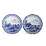 Pair of 18th Century Oriental "Deshima Island" Plates After Van Frytom c.1720 painted after a