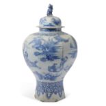 Late 17th Century Delft Vase and cover with Chinoiserie Decoration of inverted baluster form
