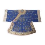 Chinese Silk Robe late Qing Dynasty/Early 20th Century the vivid blue ground decorated with