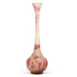Galle Cameo Glass Vase the globular body with elongated neck with pink floral decoration signed