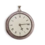 A silver pair case fusee pocket watch by Ellicott of London, hallmarked on the inside of the case