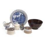 Quantity of 19th Century pottery comprising a Spode pearl ware plate with blue and white design,