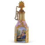 South Staffordshire Enamel Scent Bottle c.1780 of miniature bottle form painted with a Watteau-esque