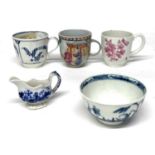 Group of 18th Century Cups Including a Lowestoft Example by the Tulip Painter
