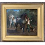 Follower of Rosa Bonheur (French, 1852-55), Gypsy Horse Fair, oil on canvas, 35x30cm, framed
