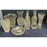 Quantity of 19th Century cut glass wares including a fruit bowl, three small condiment jars with