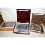 Three cases containing various fossils and minerals collected at Trimmingham to include Mammoth