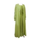 David Butler by Pressler: a 1970's soft lime green two piece, comprising of a long sleeve