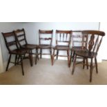 A collection of six various 19th century provincial principally elm bar, stick and ladder back
