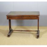 A Victorian rosewood and gilt tooled green leather inset two-drawer compact library writing table,