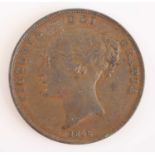 Great Britain, 1848 penny, obv: Victoria young bust, WW in truncation, date below, rev: seated