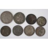 World, a collection of coins to include Austria: 1818 20 kreuzer, 1879 10 kruezer & 1899 1 corona,