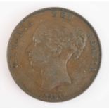 Great Britain, 1841 penny, obv: Victoria young bust, WW in truncation, date below, rev: seated
