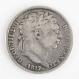 Great Britain, 1817 sixpence, obv: George III laureate bust above date, rev:crowned quartered shield