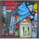One tray of mixed vintage diecast to include: a Triang pressed steel crane, a Corgi Land Rover, a