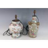 Two Chinese famille rose porcelain vases converted into table lamps, Qing Dynasty, 19th century