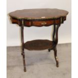 Late 19th Century French gilt metal mounted work table with single drawer shaped end supports and