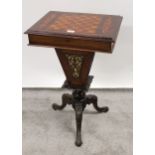 Victorian rectangular shaped work/games table with inlaid marquetry chessboard to hinged lid,