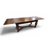 Good quality reproduction oak dining room suite, comprising an Elizabethan style drawer leaf