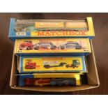 Matchbox K8 kingsize tractor and transporter, K4 Fruehauf Hopper train, M8 car transporter, K20