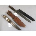 Commando type dagger with knurled grip and steel hilt in a leather scabbard, together with a