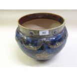 Large Royal Doulton stoneware jardinière, decorated with a basket and swag design, on a mottled blue