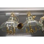 Pair of large 20th Century gilt, brass and bevelled glass four light hanging lanterns with a pair of