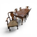 Mid 20th Century walnut dining room suite in Queen Anne style, the extending dining table having