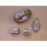 Two miniature 18th Century Bilston or Battersea enamel patch boxes, together with an 18th Century