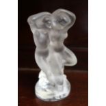 Lalique clear glass figural group of Pan and Diana, 14cm high