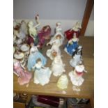 Collection of thirten various modern Royal Doulton, Royal Worcester and other figures