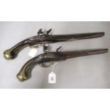 18th / 19th Century Continental flintlock pistol with walnut and brass mounted grip, having wire