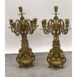 Pair of late 19th / early 20th Century gilt brass five light candelabra, 57cm high