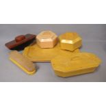 Carvacraft Bakelite 1920s desk ink blotter and a Halex five piece dressing table set with tray