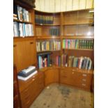 G Plan extensive wall unit system, including corner unit with various cupboards, shelves and
