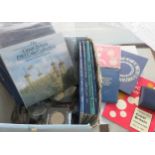 Box containing a quantity of various pre-decimal British coins, including a Victorian crown 1887,