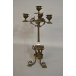 19th Century brass four branch candelabra