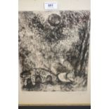 Marc Chagall, signed etching, ' Le soleil et les grenouilles ', plate No. 67, from The Fables de
