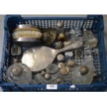 Quantity of silver mounted cut glass dressing table items, a silver backed hand mirror, a small